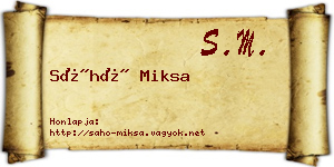 Sáhó Miksa névjegykártya